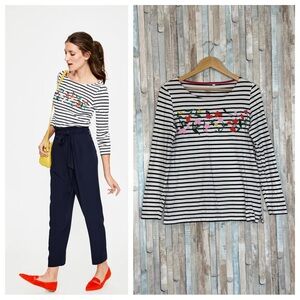 Boden 12 Embroidered Floral Make A Statement Breton Stripe Top Knit Tee T Shirt